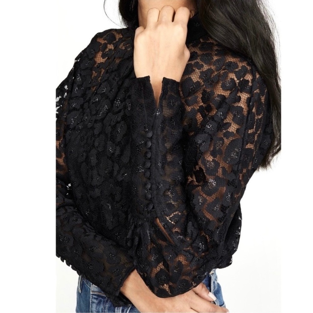 NWT SALONI Lace Top Women's 4 Black Alek Long Sleeve Formal Workwear $325